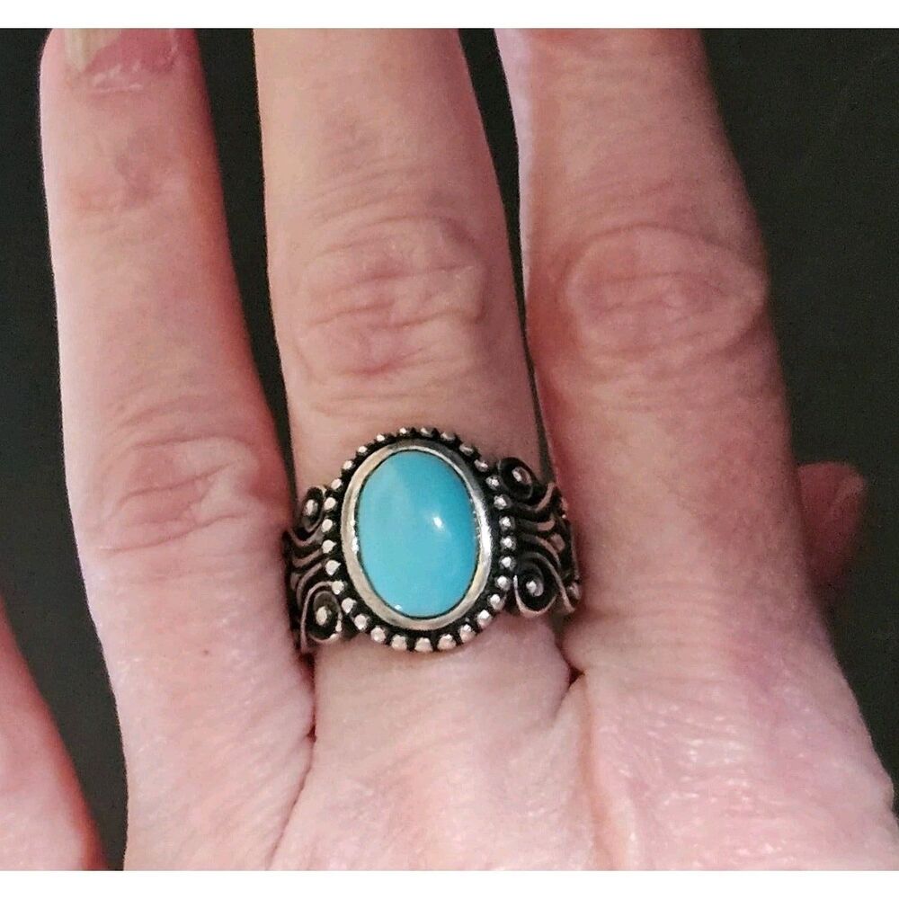 Vintage Sterling Silver Oval Turquoise Avon Ring Size 7